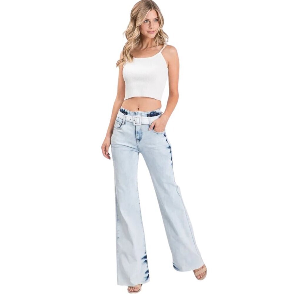 Uniq by Litz Acid Light Wash High Rise Wide Leg Jeans